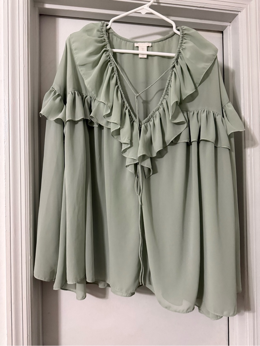 H&M Sage Green Ruffle Chiffon Blouse